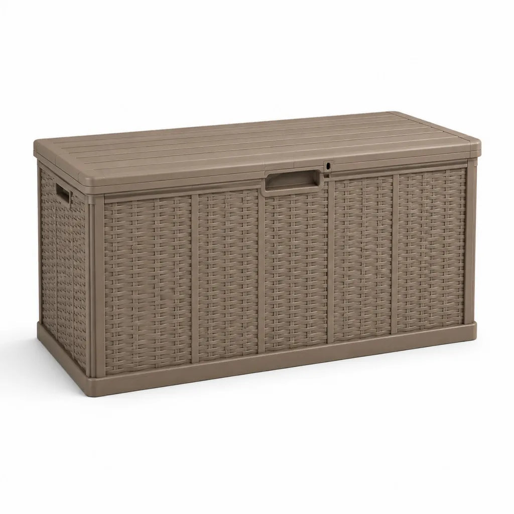 Baule da giardino contenitore 270 L in polipropilene rettangolare tortora 116.7 x 44.7 x 57 cm