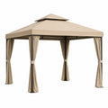 Gazebo da giardino quadrato 300 x 300 x 270 cm in acciaio e poliestere beige con tende laterali