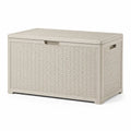 Baule da giardino rettangolare 270 L in polipropilene effetto rattan tortora 117 x 45 x 57 cm