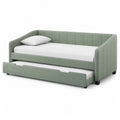 Letto singolo estraibile 90 x 200 cm in poliestere verde salvia con secondo letto su ruote
