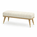Panca fondoletto imbottita rettangolare 120 x 40 x 45 cm in poliestere boucle con gambe in legno massello crema e naturale