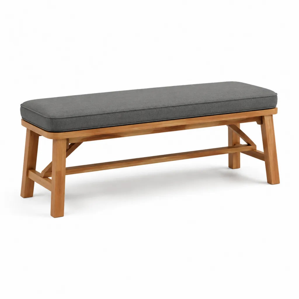 Panca da giardino rettangolare 120 x 40 x 45 cm in legno massello di acacia con cuscino grigio antracite