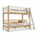 Letto a castello per bambini 90 x 200 cm in pino massello bianco e naturale con scala e 2 cassetti