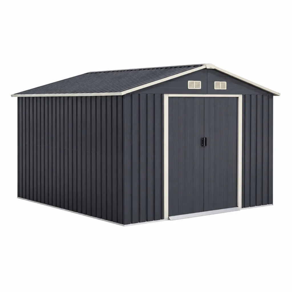 Casetta da giardino in acciaio zincato rettangolare antracite 257 x 205 x 177 cm