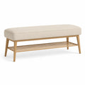Panca fondoletto imbottita 120 x 40 x 45 cm in legno massello e poliestere rettangolare beige con ripiano inferiore
