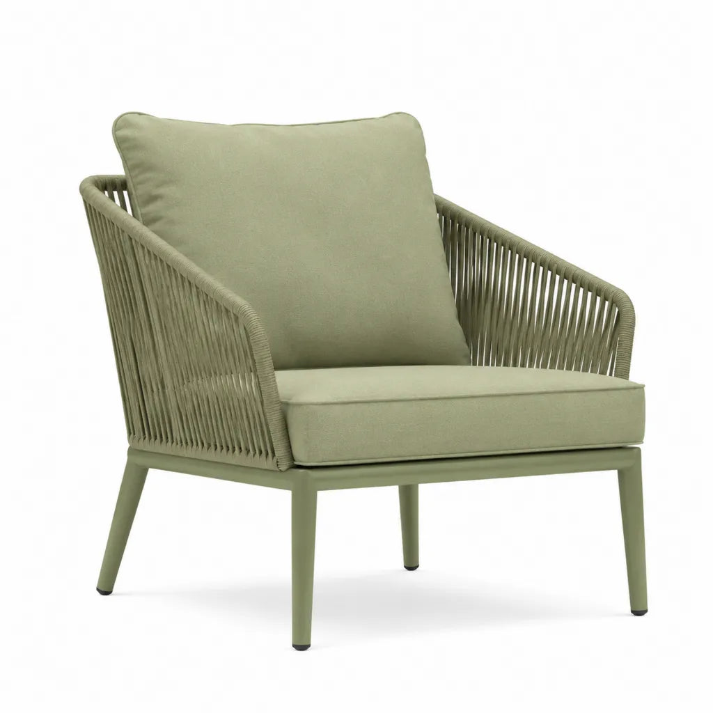Poltrona da giardino con cuscini in corda di polipropilene e alluminio verde salvia 75 x 80 x 78 cm