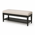 Panca fondoletto imbottita rettangolare 120 x 40 x 48 cm in legno massello di caucciu beige e nero con ripiano portascarpe