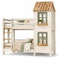 Letto a castello per bambini con casetta in pino massello bianco e verde 90 x 200 cm