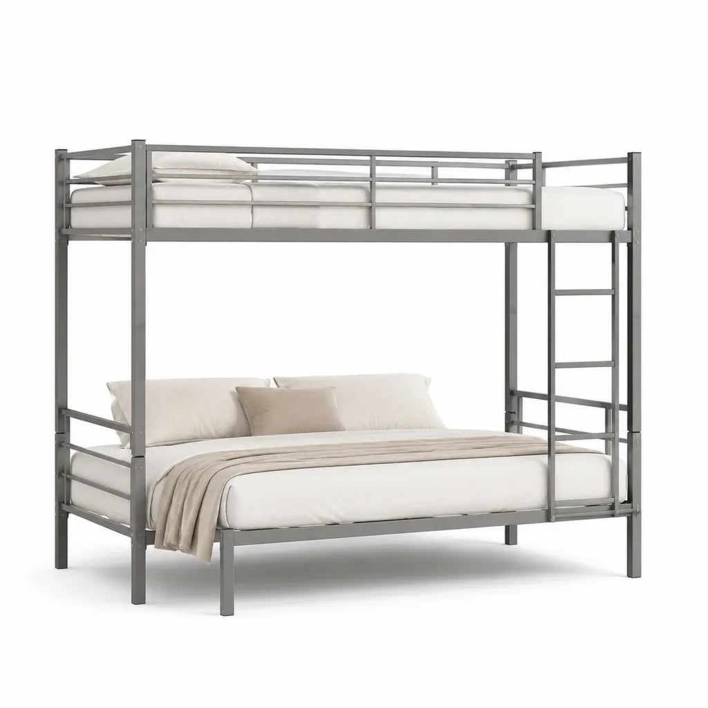 Letto a castello matrimoniale con letto singolo in acciaio grigio 140 x 200 cm e 90 x 200 cm