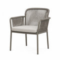 Poltrona da giardino con braccioli in alluminio e corda intrecciata tortora con cuscino avorio 60 x 65 x 80 cm