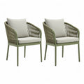 Set di 2 poltrone da giardino in alluminio e corda in polipropilene con cuscini 60 x 62 x 82 cm verde oliva e bianco